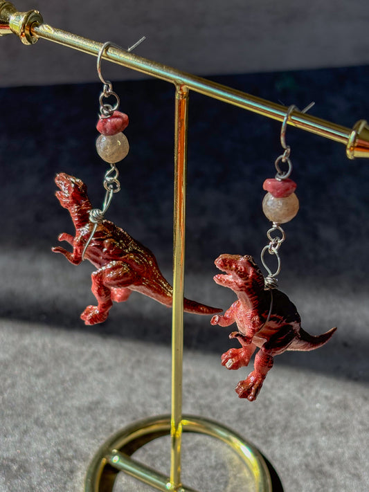 Tyrannosaurus T-Rex Dinosaur Crystal Beaded Earrings