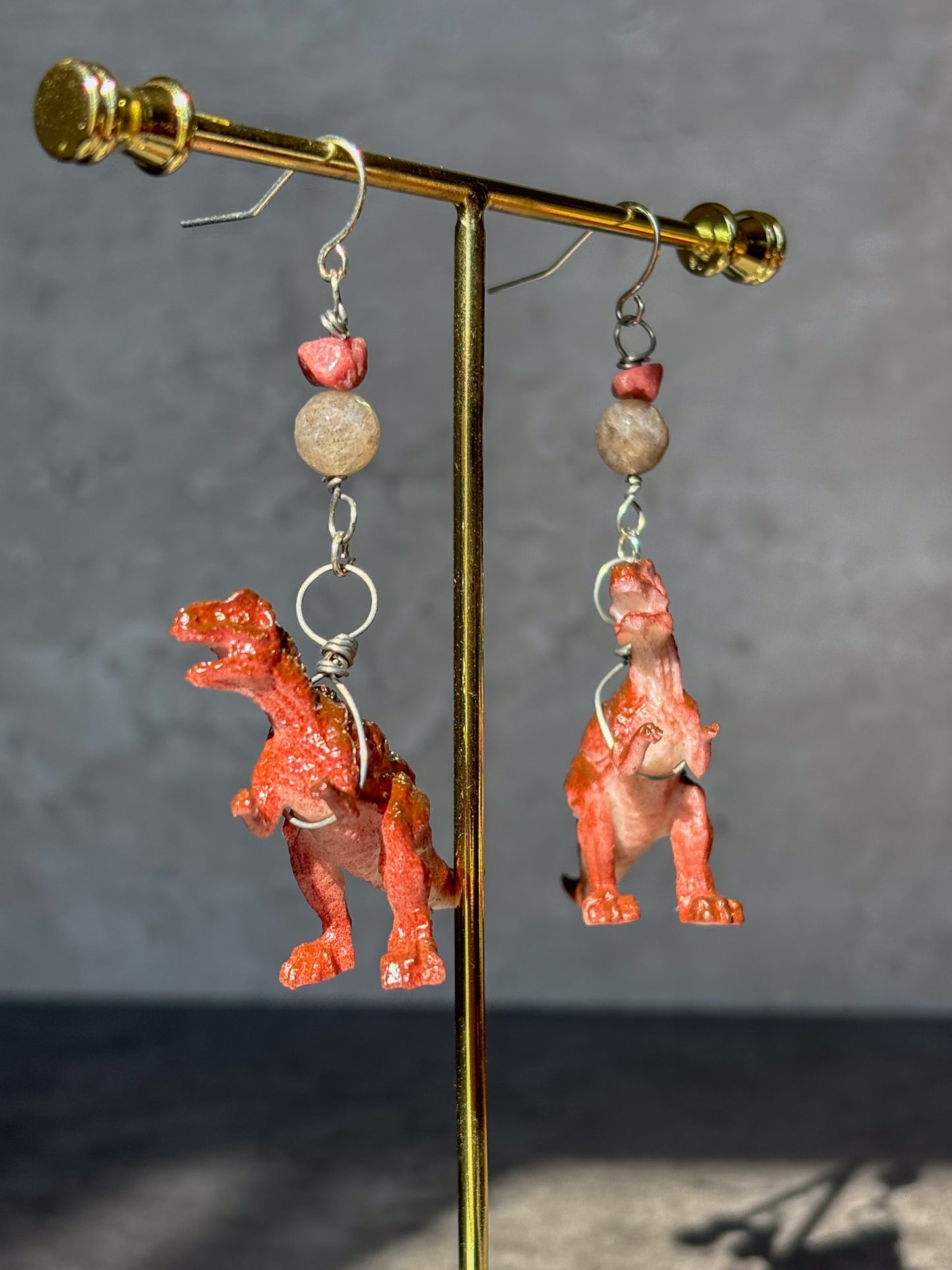 Tyrannosaurus T-Rex Dinosaur Crystal Beaded Earrings