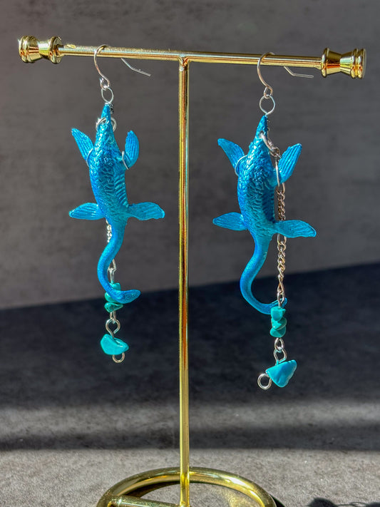 Plesiosaur Prehistoric Reptile Dinosaur Crystal Beaded Earrings
