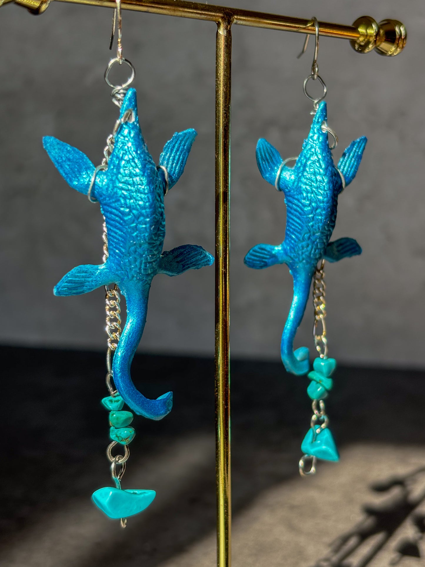 Plesiosaur Prehistoric Reptile Dinosaur Crystal Beaded Earrings