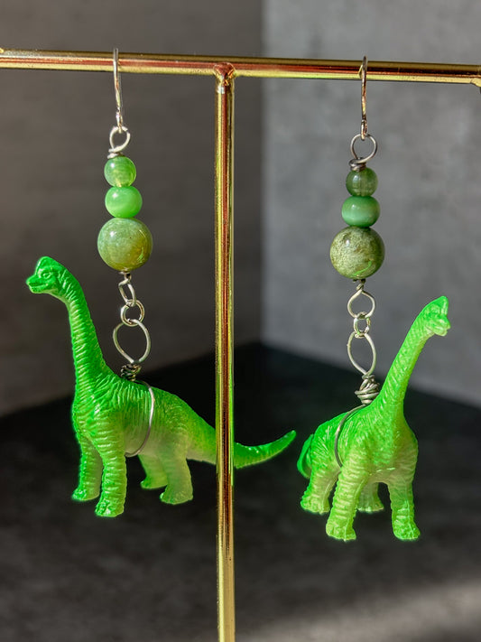 Brachiosaurus Dinosaur Crystal Beaded Earrings