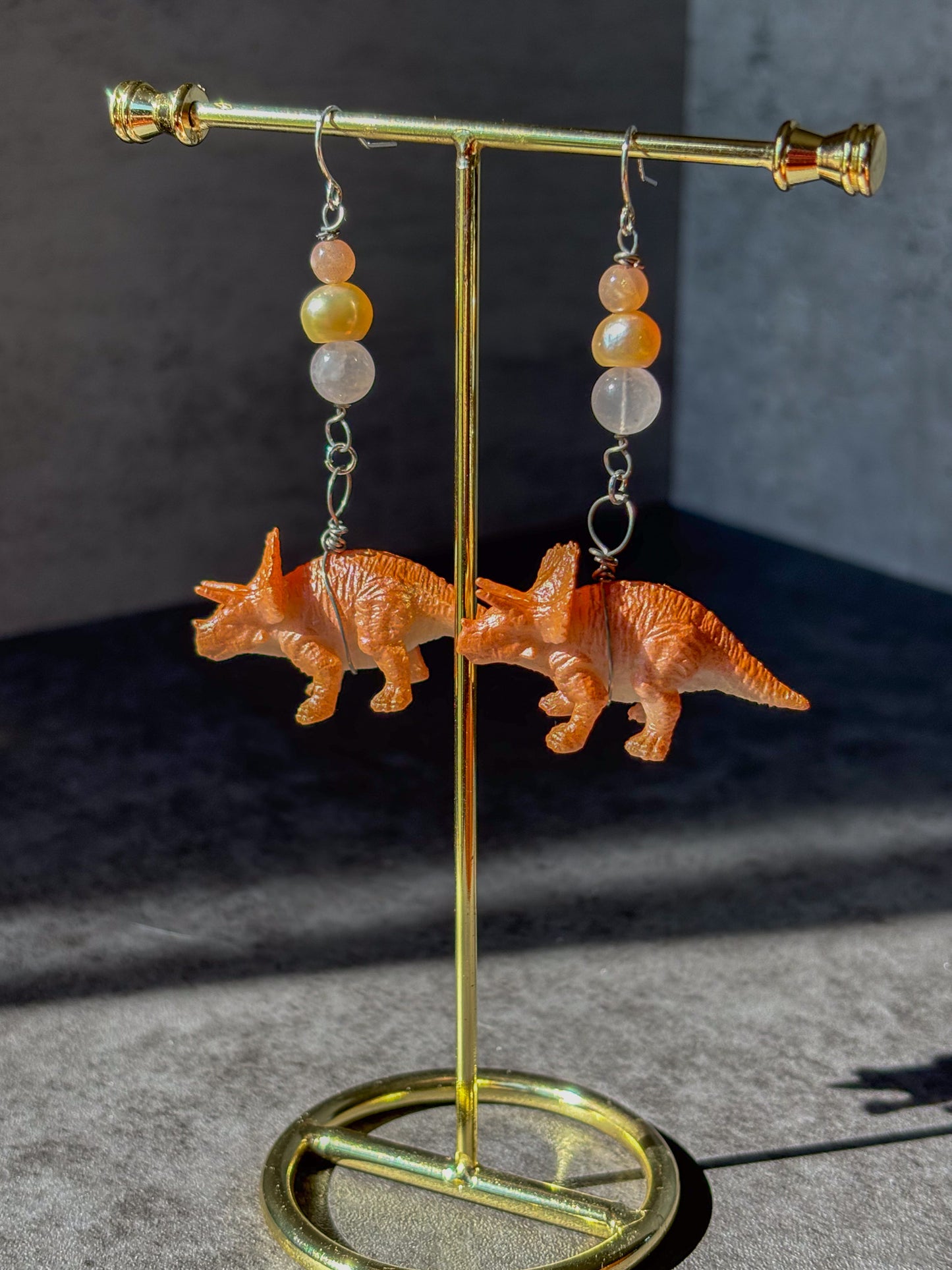 Triceratops Dinosaur Crystal Beaded Earrings
