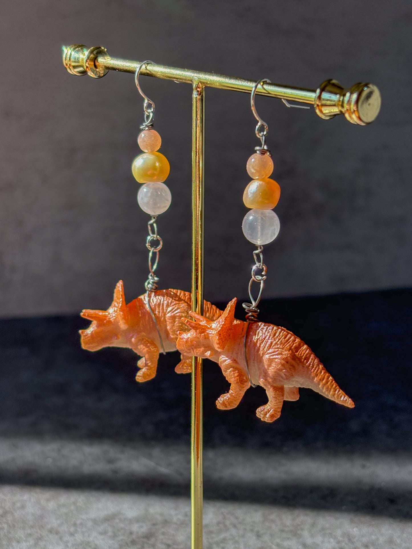 Triceratops Dinosaur Crystal Beaded Earrings