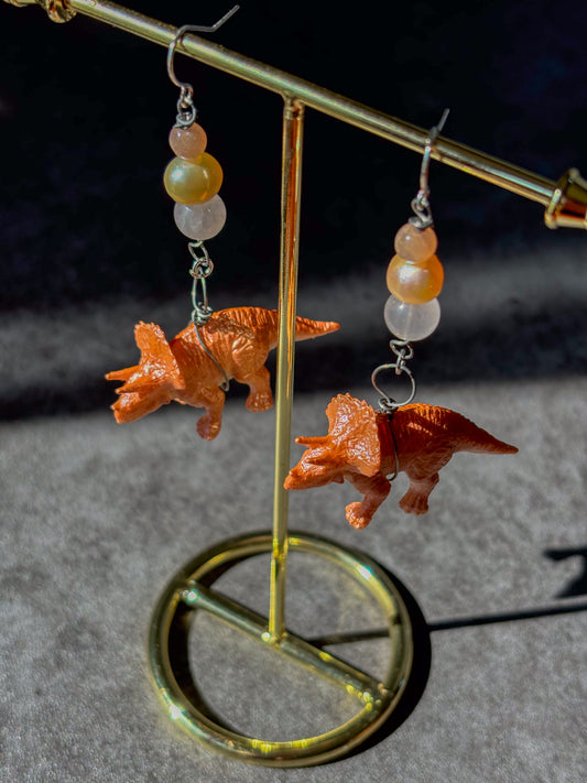 Triceratops Dinosaur Crystal Beaded Earrings