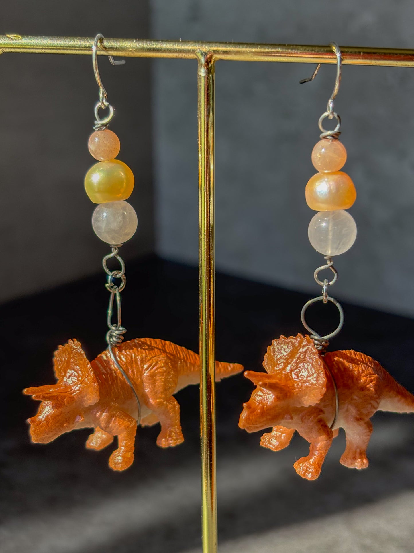 Triceratops Dinosaur Crystal Beaded Earrings