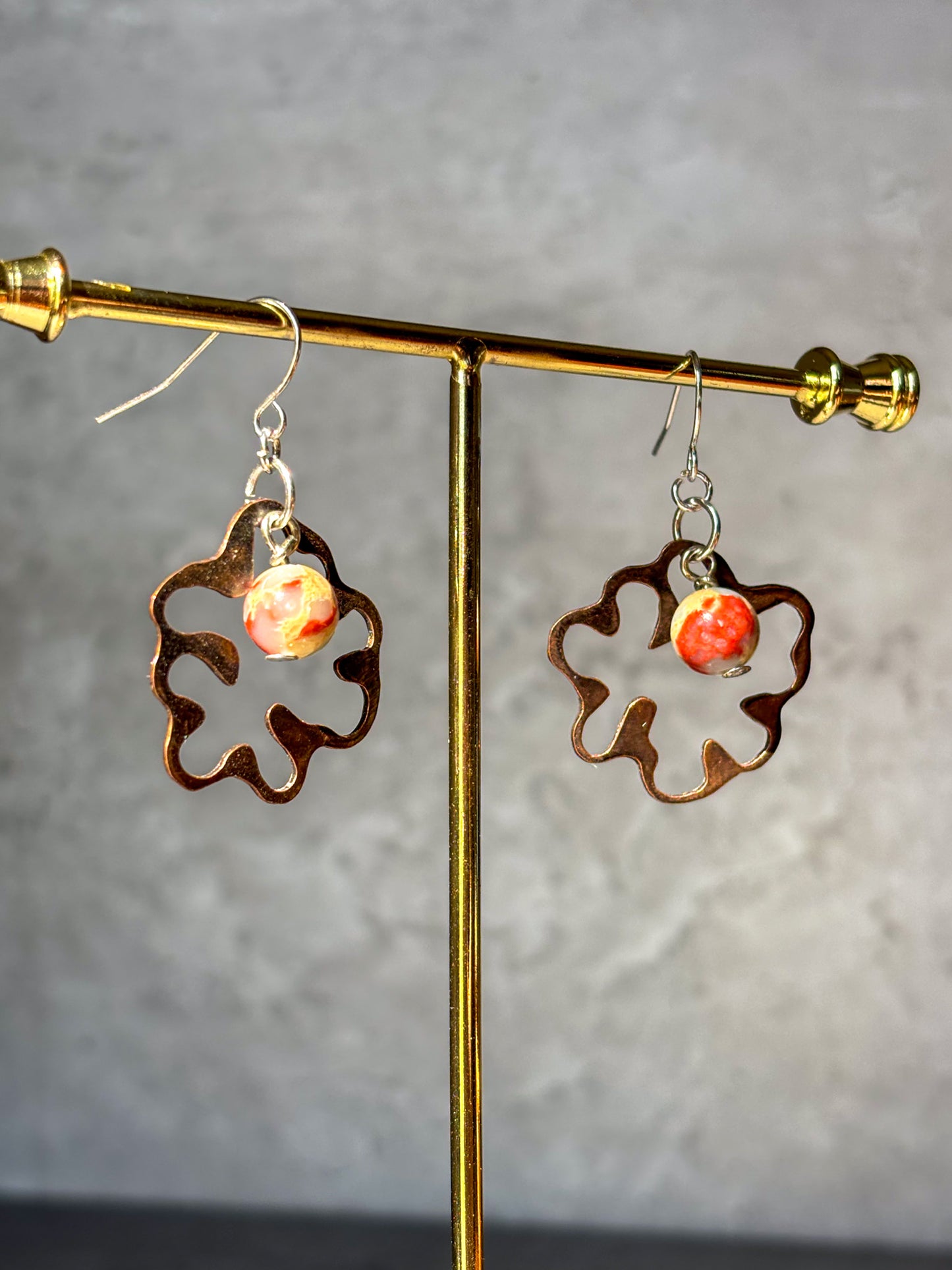 Copper Organic Shaped Agalmatolite Crystal Beads Earrings