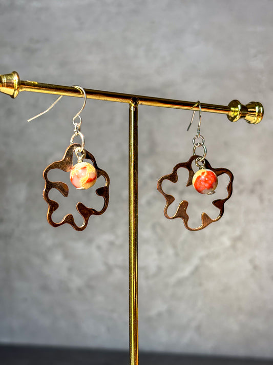 Copper Organic Shaped Agalmatolite Crystal Beads Earrings