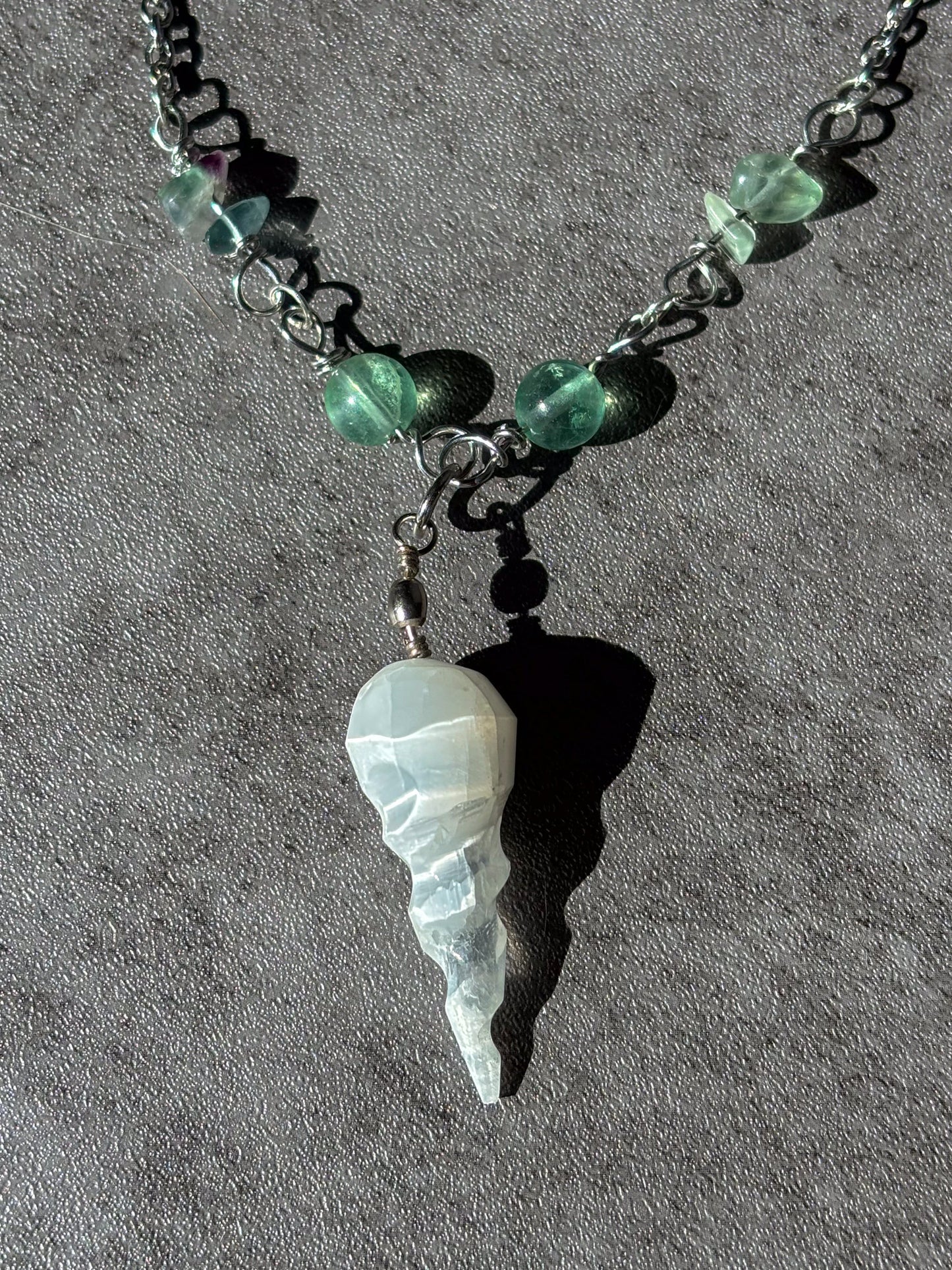 Selenite Pendant Fluorite Crystal Necklace