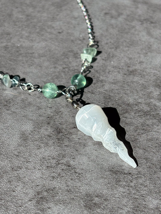 Selenite Pendant Fluorite Crystal Necklace