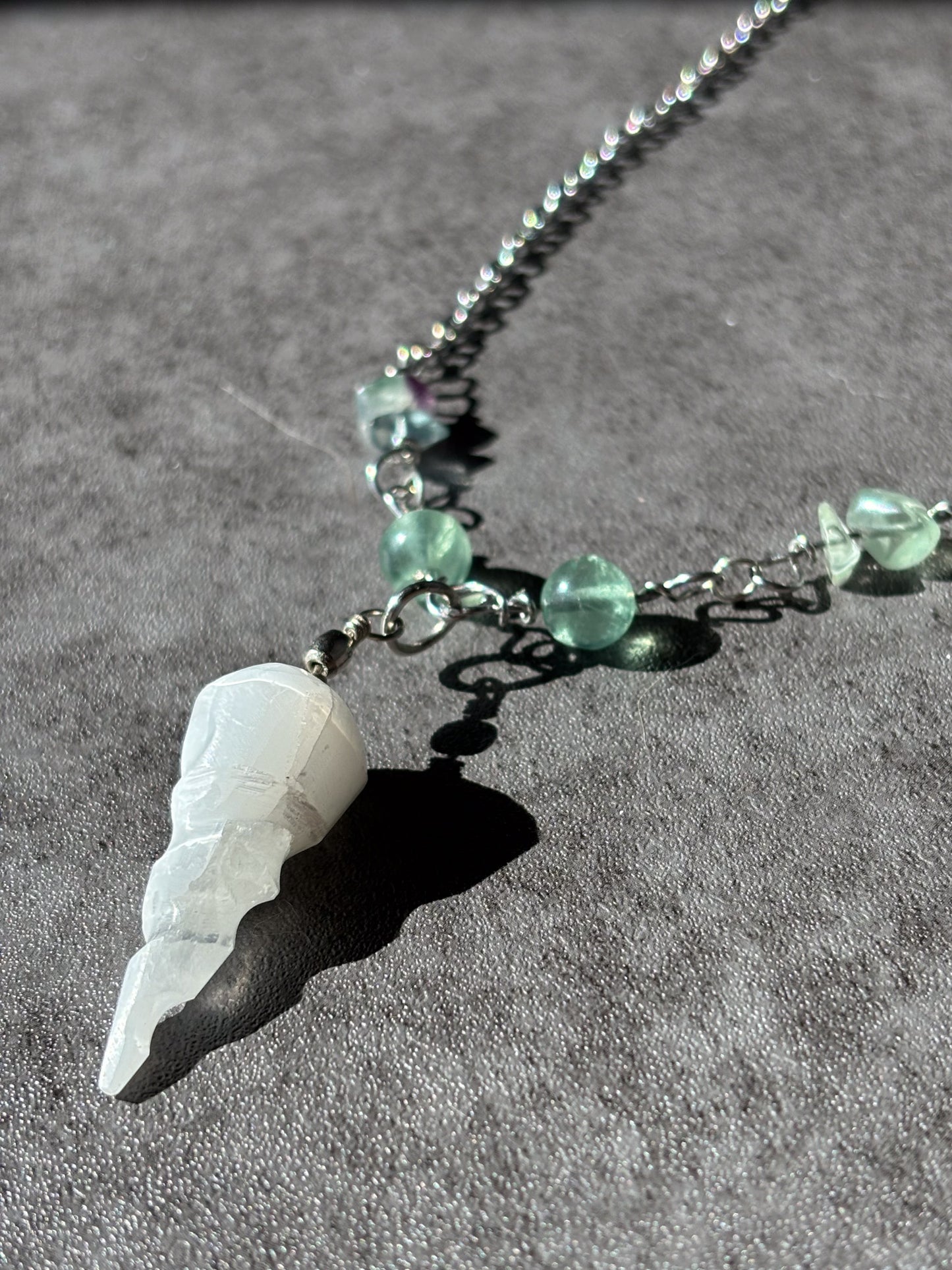 Selenite Pendant Fluorite Crystal Necklace