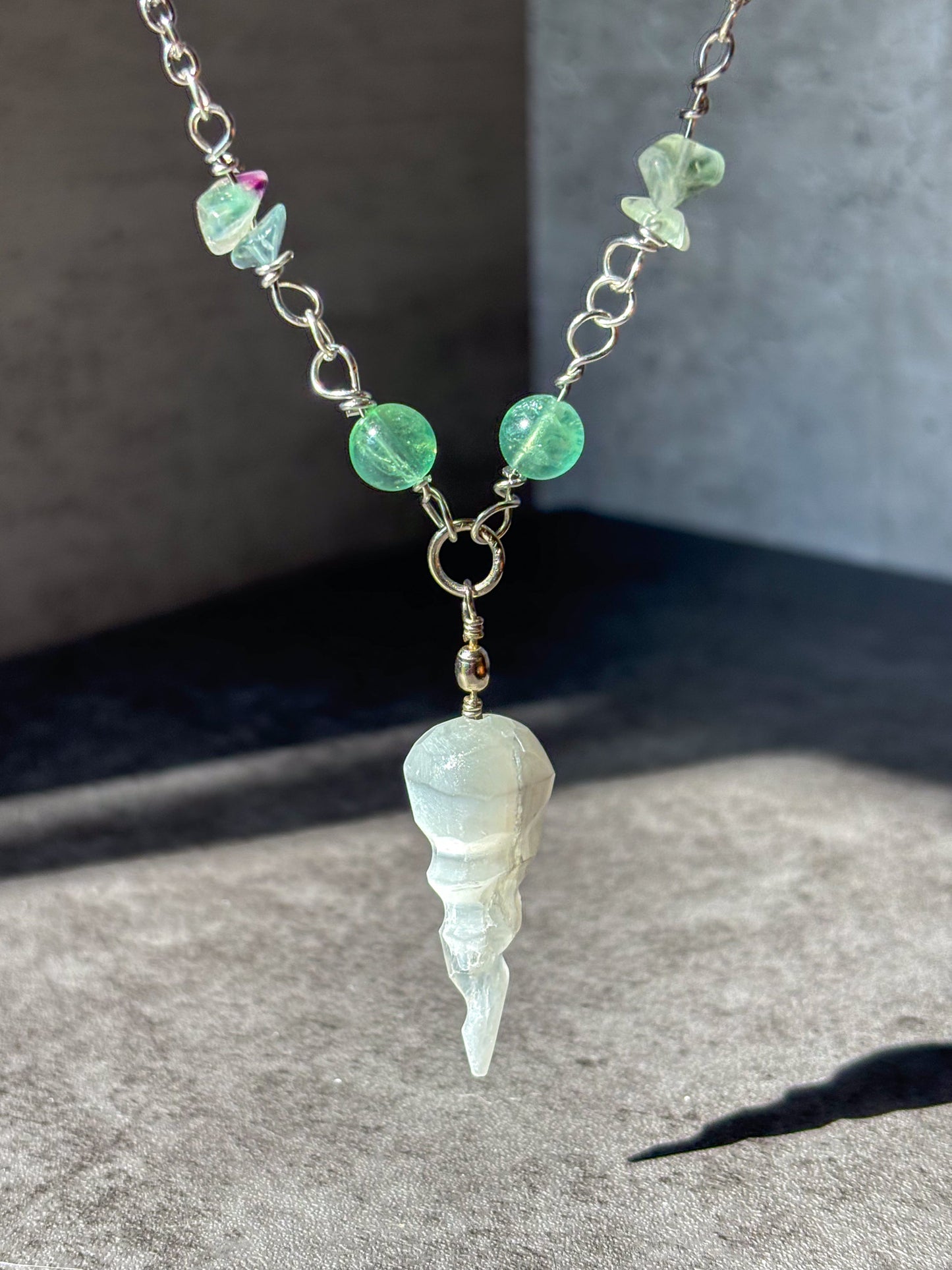 Selenite Pendant Fluorite Crystal Necklace