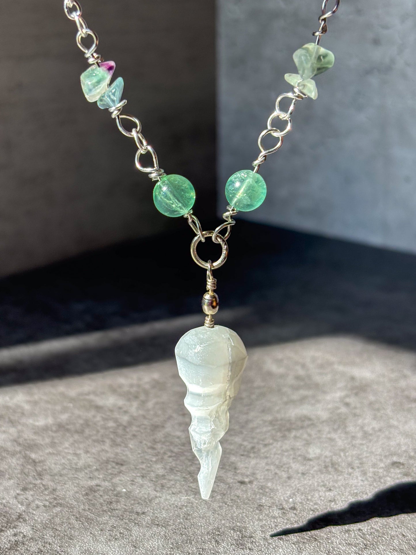 Selenite Pendant Fluorite Crystal Necklace