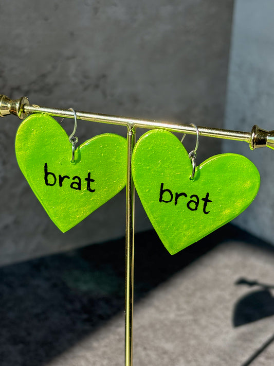 Brat Green Big Heart Earrings