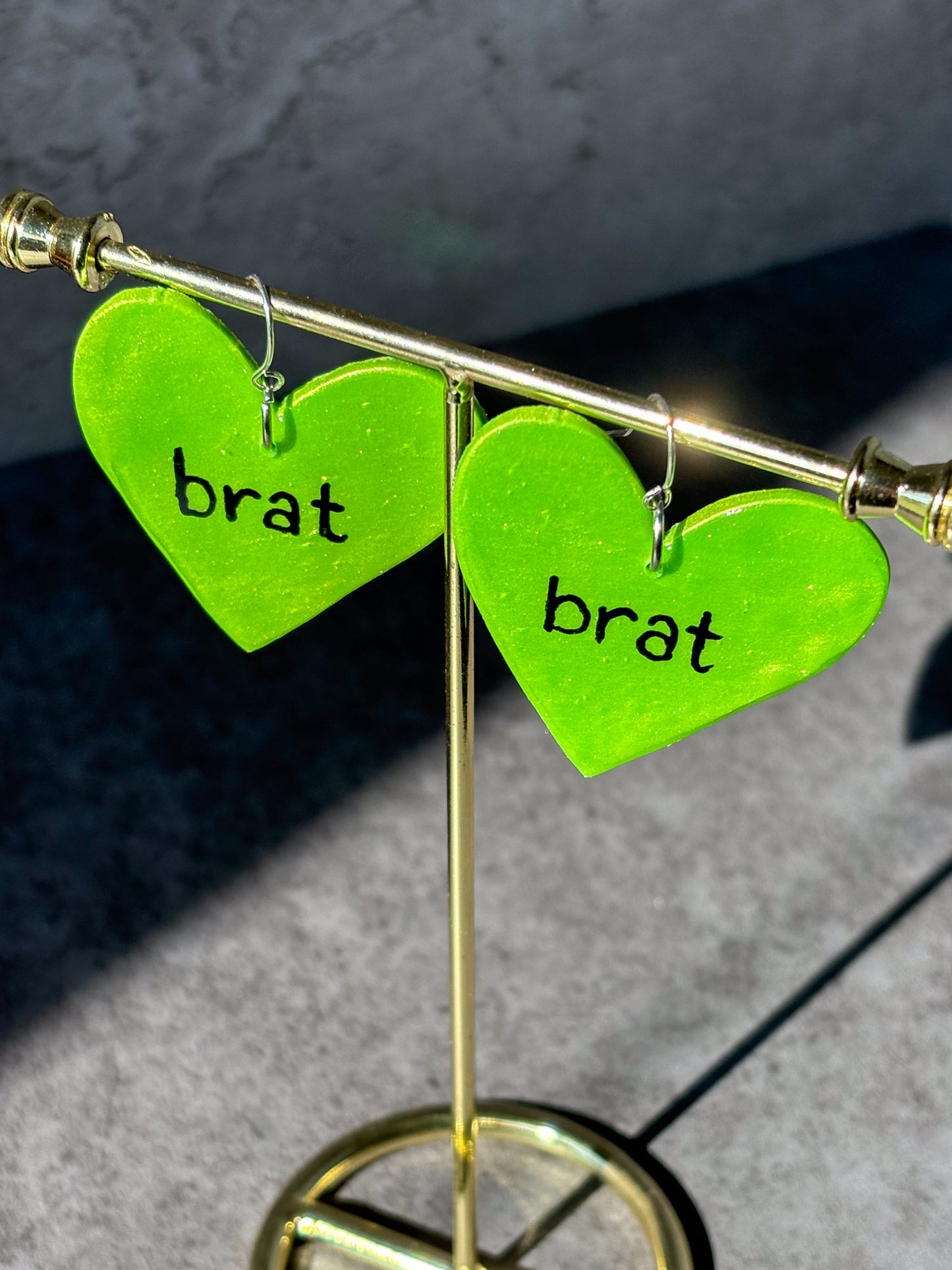 Brat Green Big Heart Earrings
