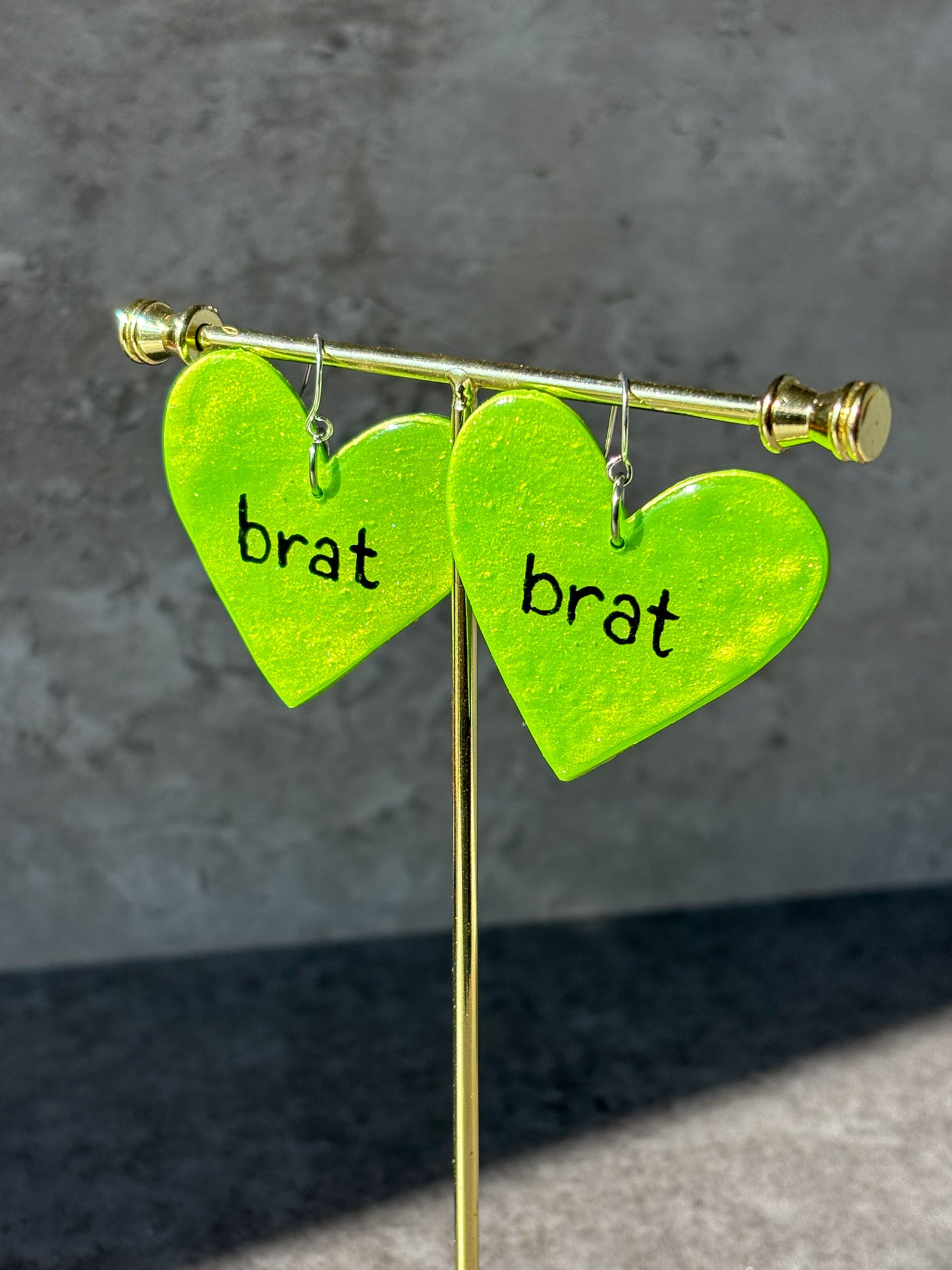 Brat Green Big Heart Earrings