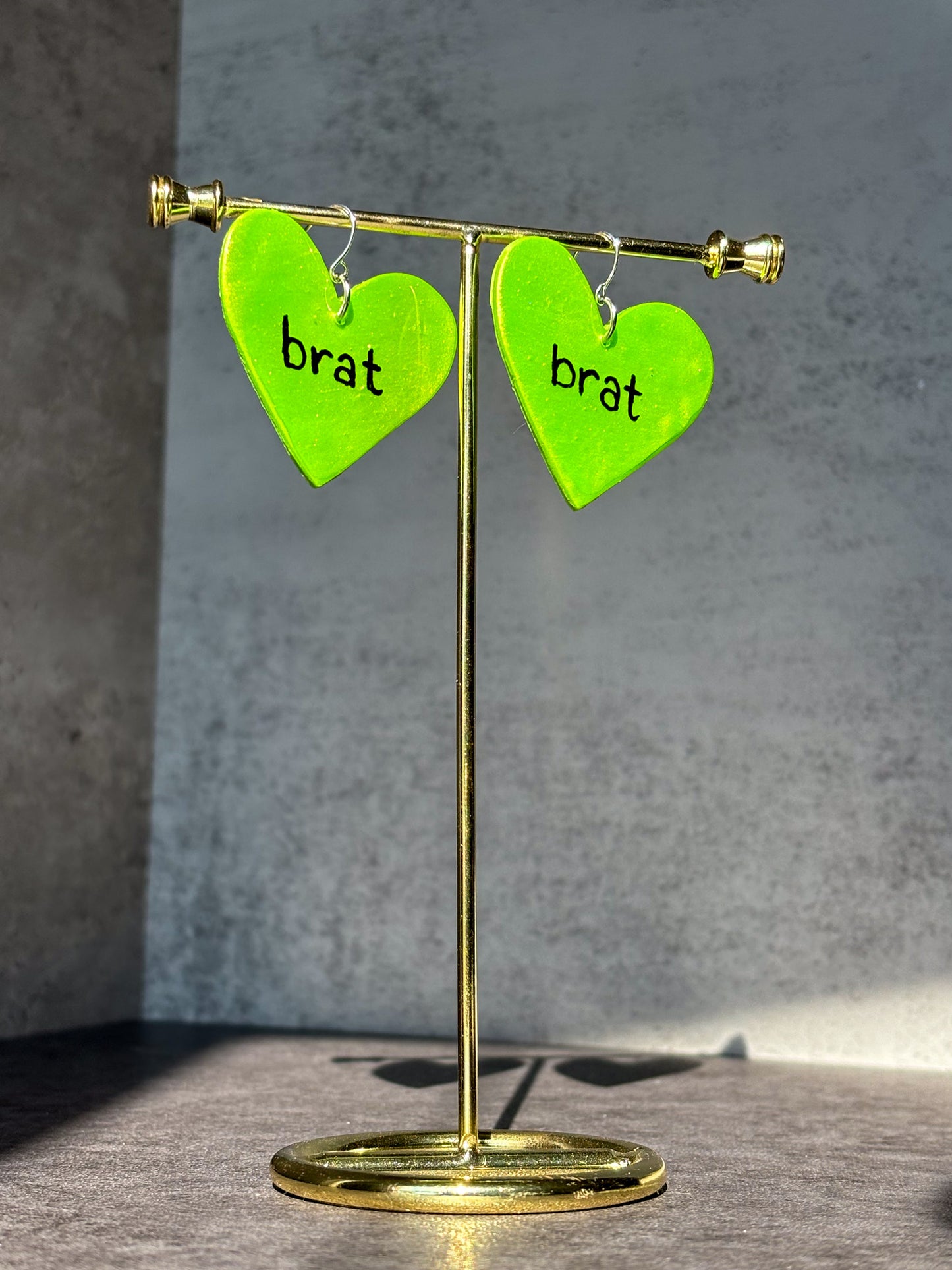 Brat Green Big Heart Earrings
