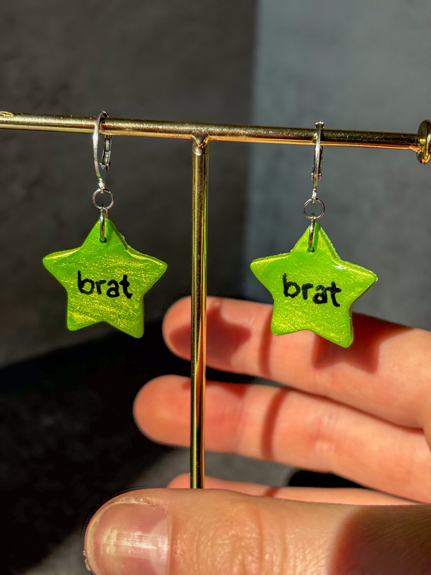 Brat Star Green Clasp Earrings