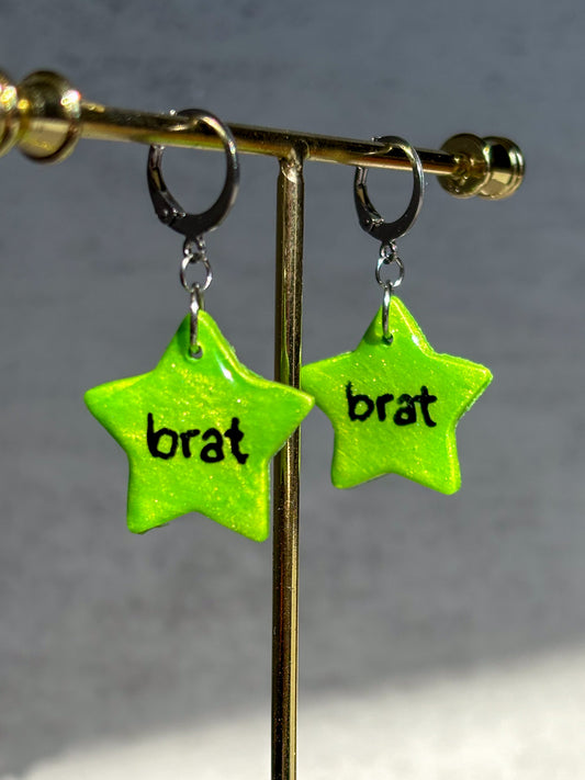 Brat Star Green Clasp Earrings