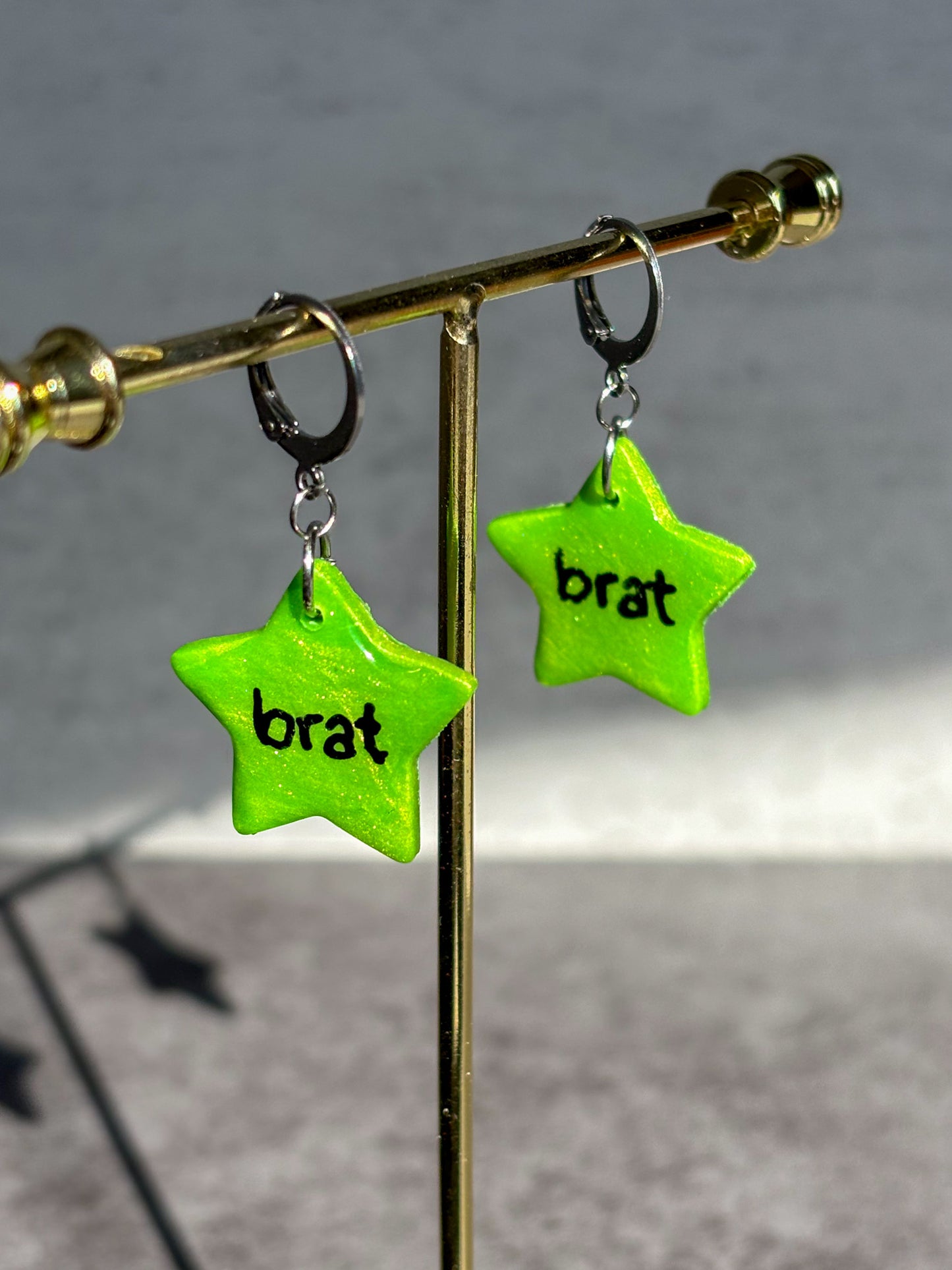 Brat Star Green Clasp Earrings