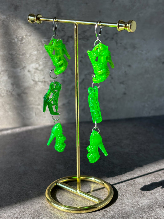 Brat Green Doll Shoe Tiered Earrings