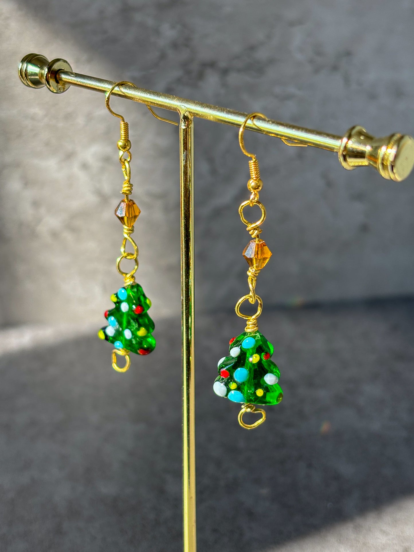 Gold Sparkle Christmas Tree Dangle Earrings