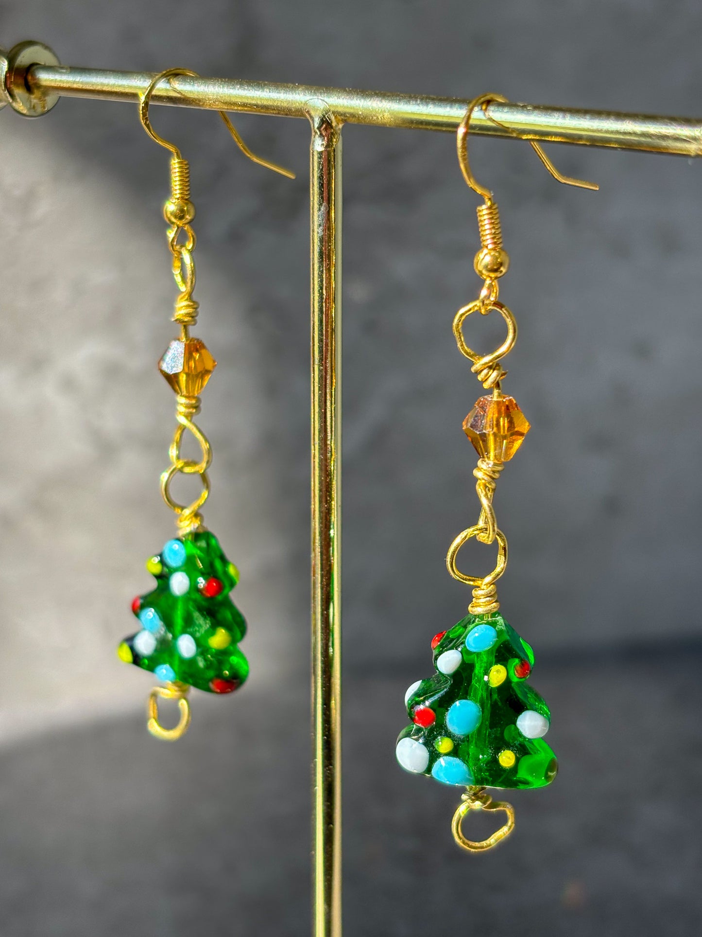 Gold Sparkle Christmas Tree Dangle Earrings