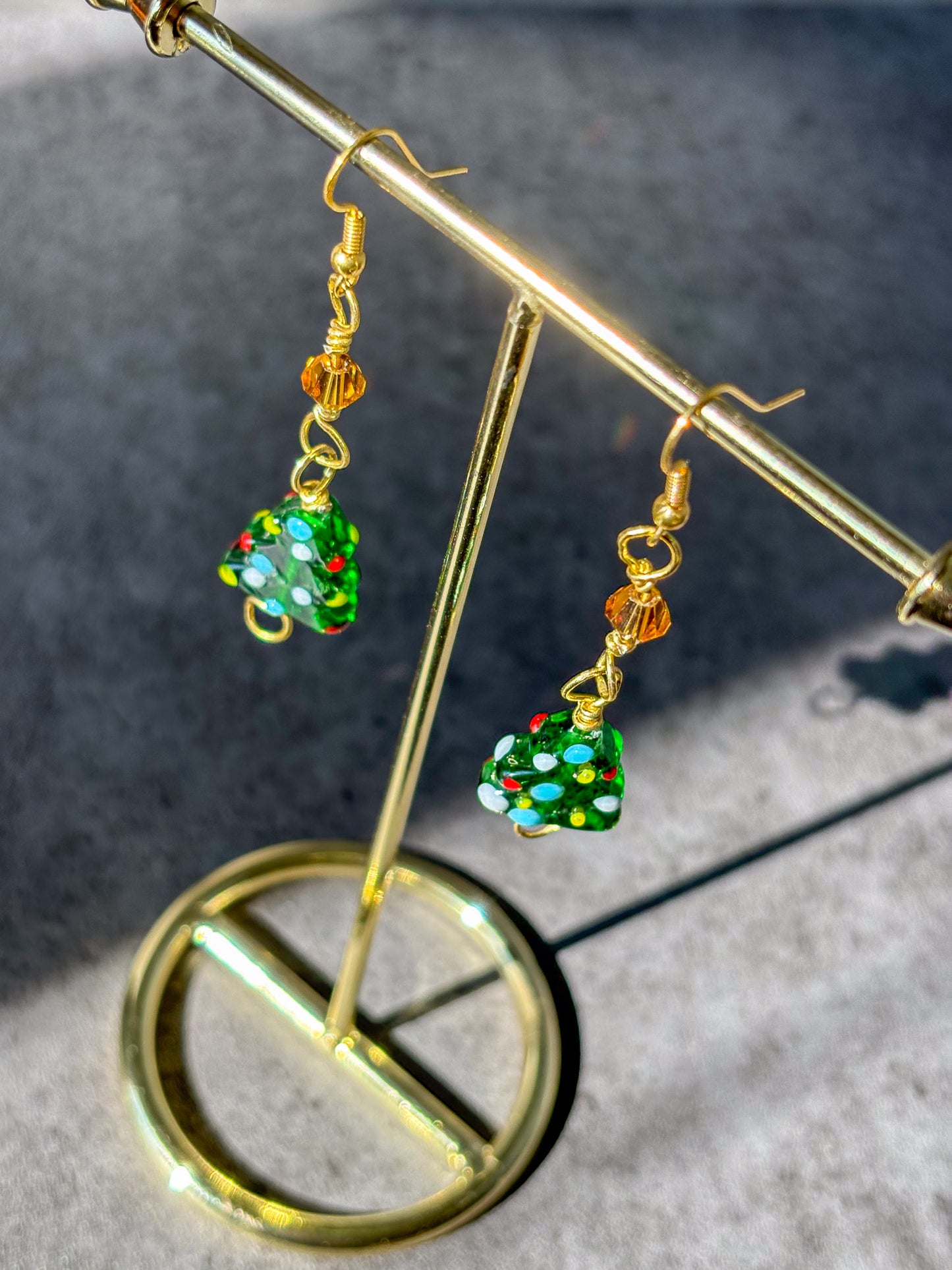 Gold Sparkle Christmas Tree Dangle Earrings