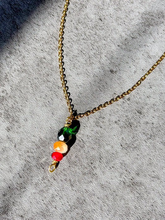 Gold Plated Stainless Steel Green Red Holiday 18" inch Necklace