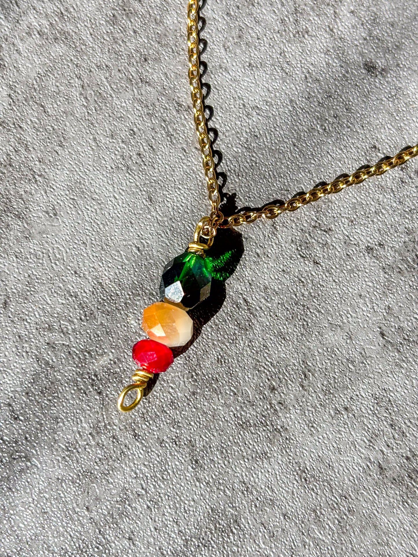 Gold Plated Stainless Steel Green Red Holiday 18" inch Necklace