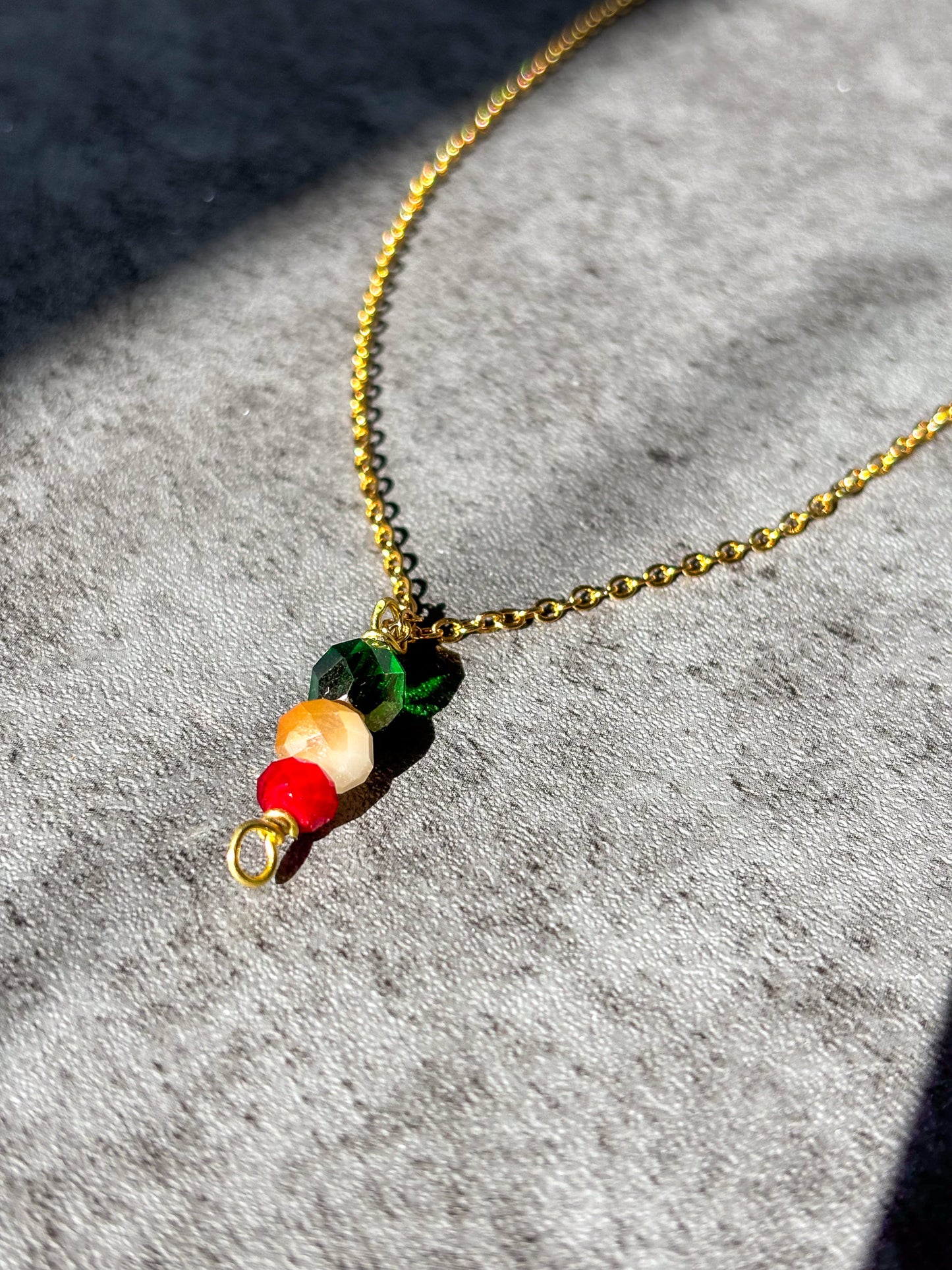 Gold Plated Stainless Steel Green Red Holiday 18" inch Necklace