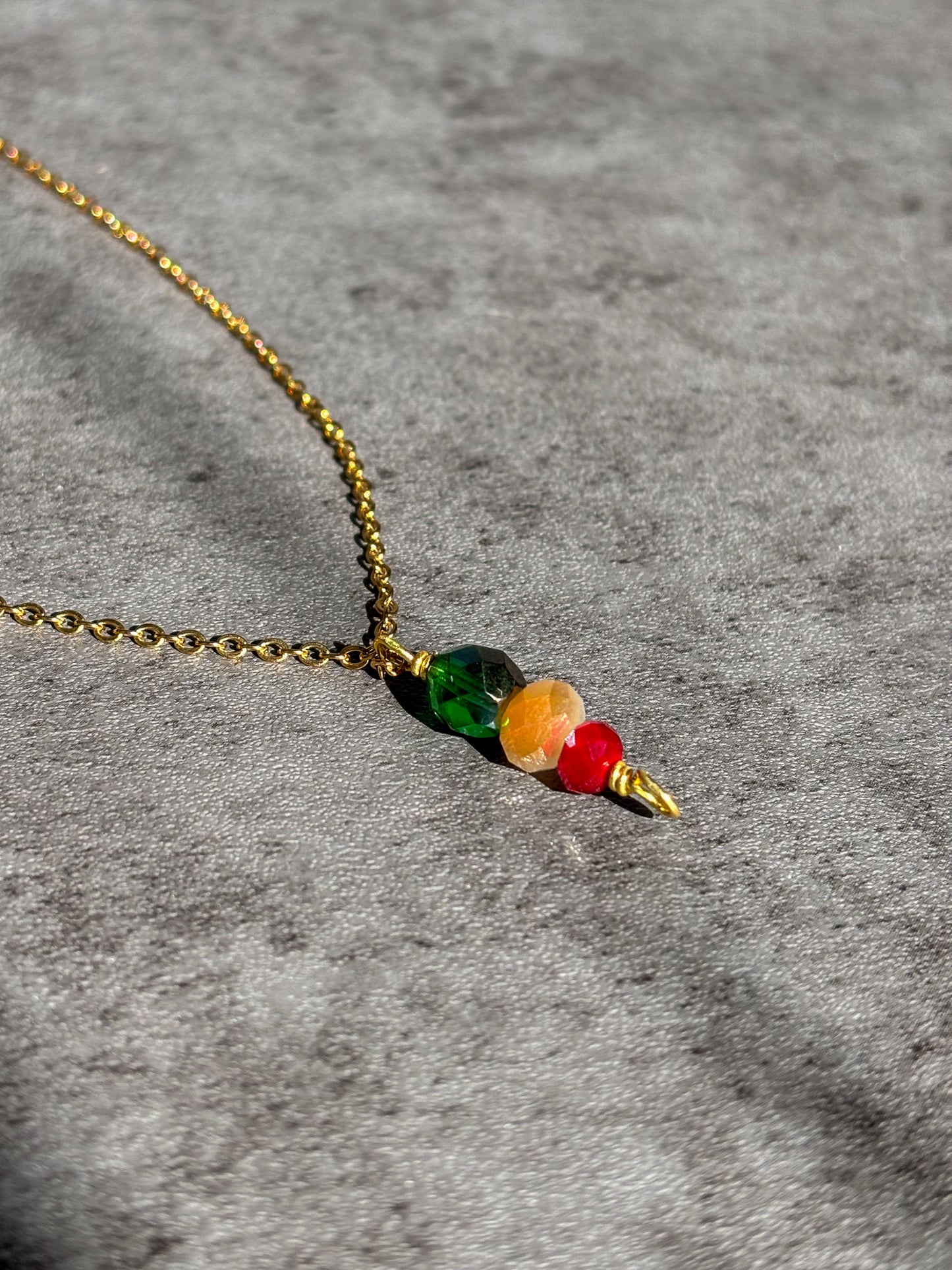 Gold Plated Stainless Steel Green Red Holiday 18" inch Necklace