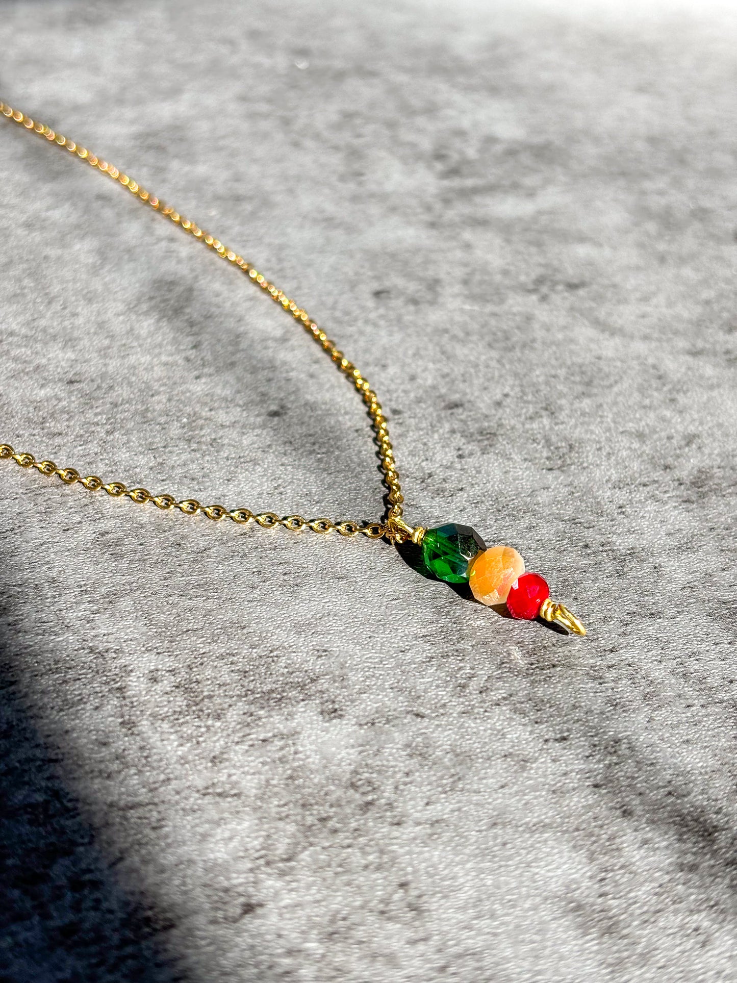 Gold Plated Stainless Steel Green Red Holiday 18" inch Necklace