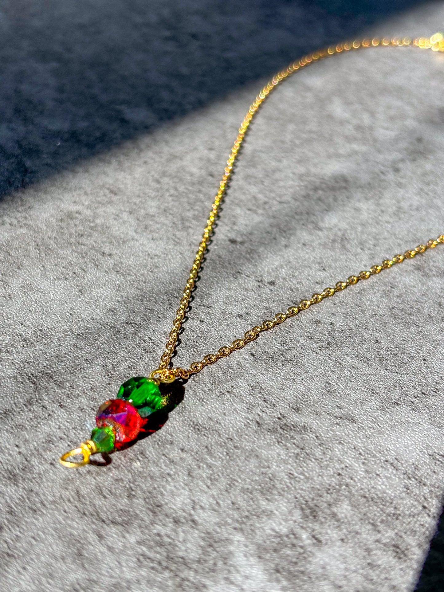 Red Green Gold Stainless Steel Chain Necklace