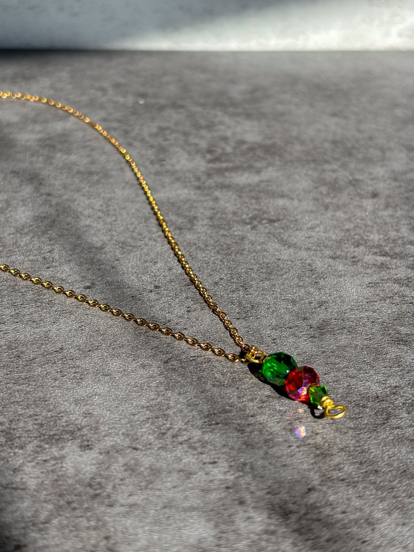 Red Green Gold Stainless Steel Chain Necklace