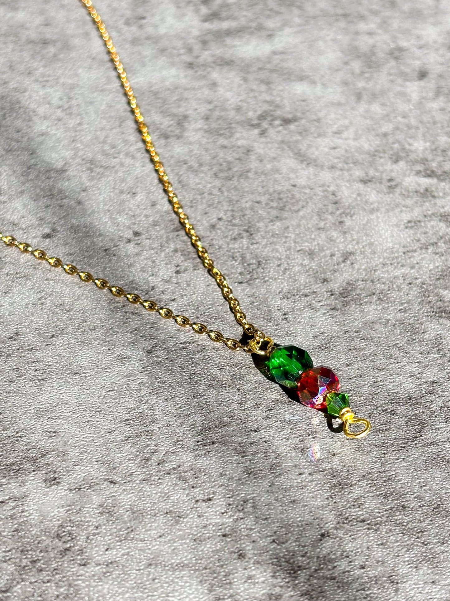 Red Green Gold Stainless Steel Chain Necklace