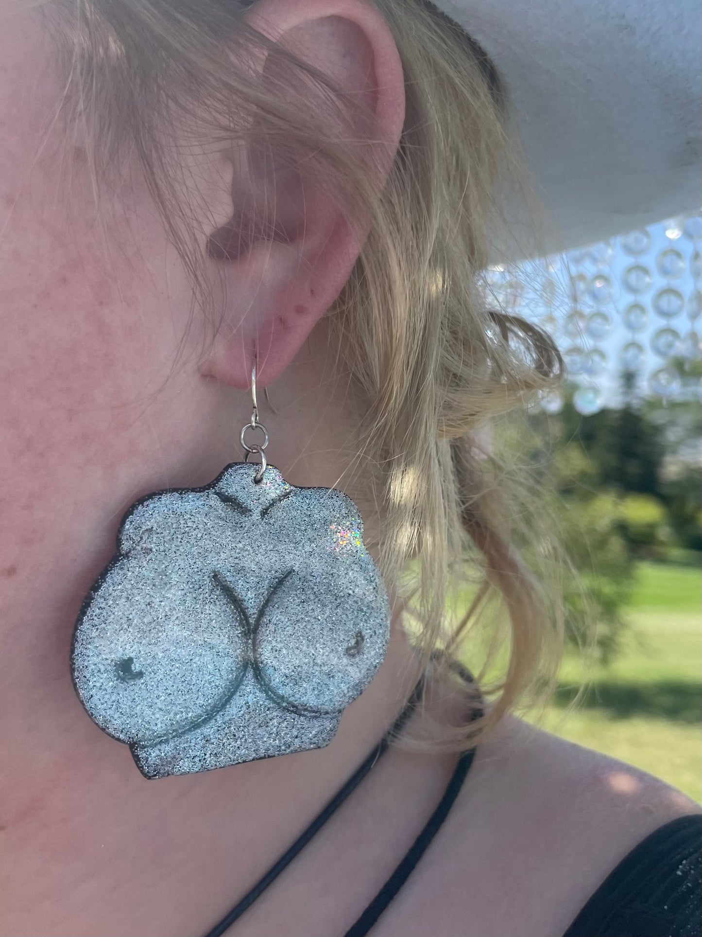 Holographic Glitter Boob Polymer Clay Earrings