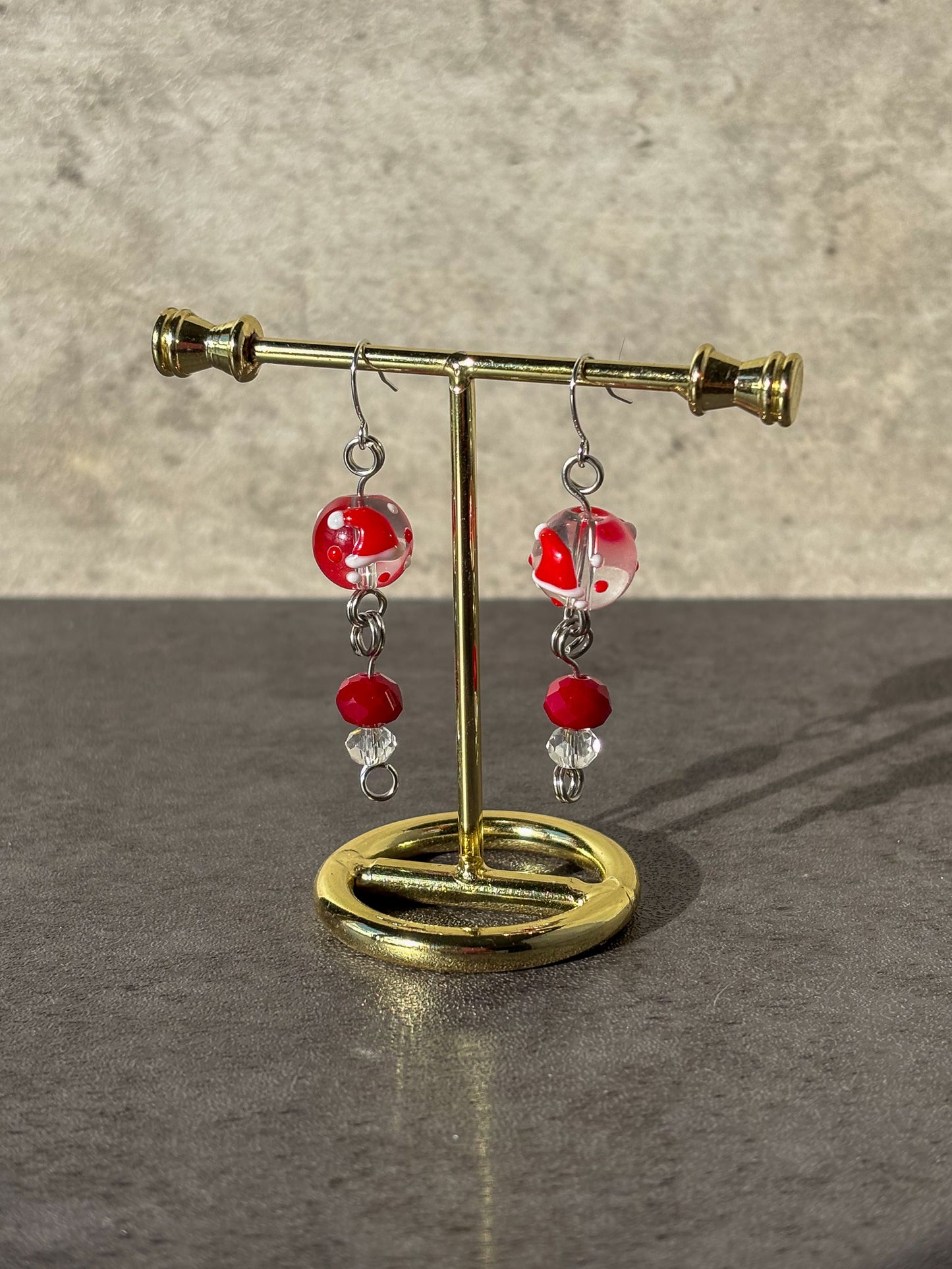 Santa Hat Red Silver Glass Beaded Earrings