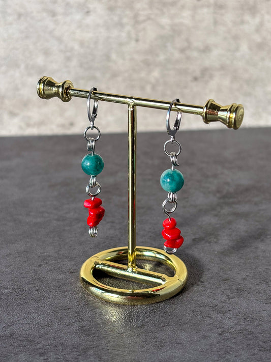 Green Aventurine Red Jasper Crystal Silver Earrings