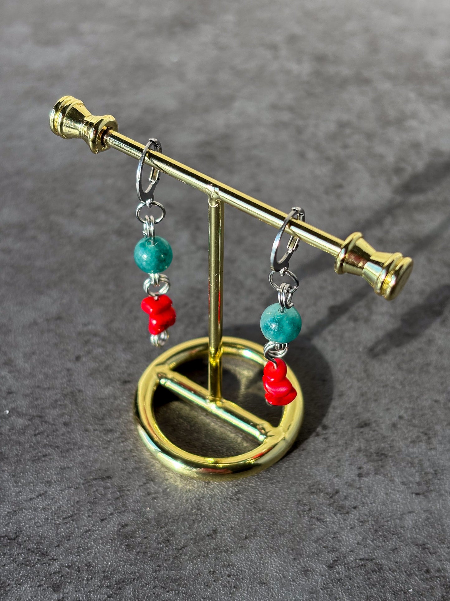 Green Aventurine Red Jasper Crystal Silver Earrings