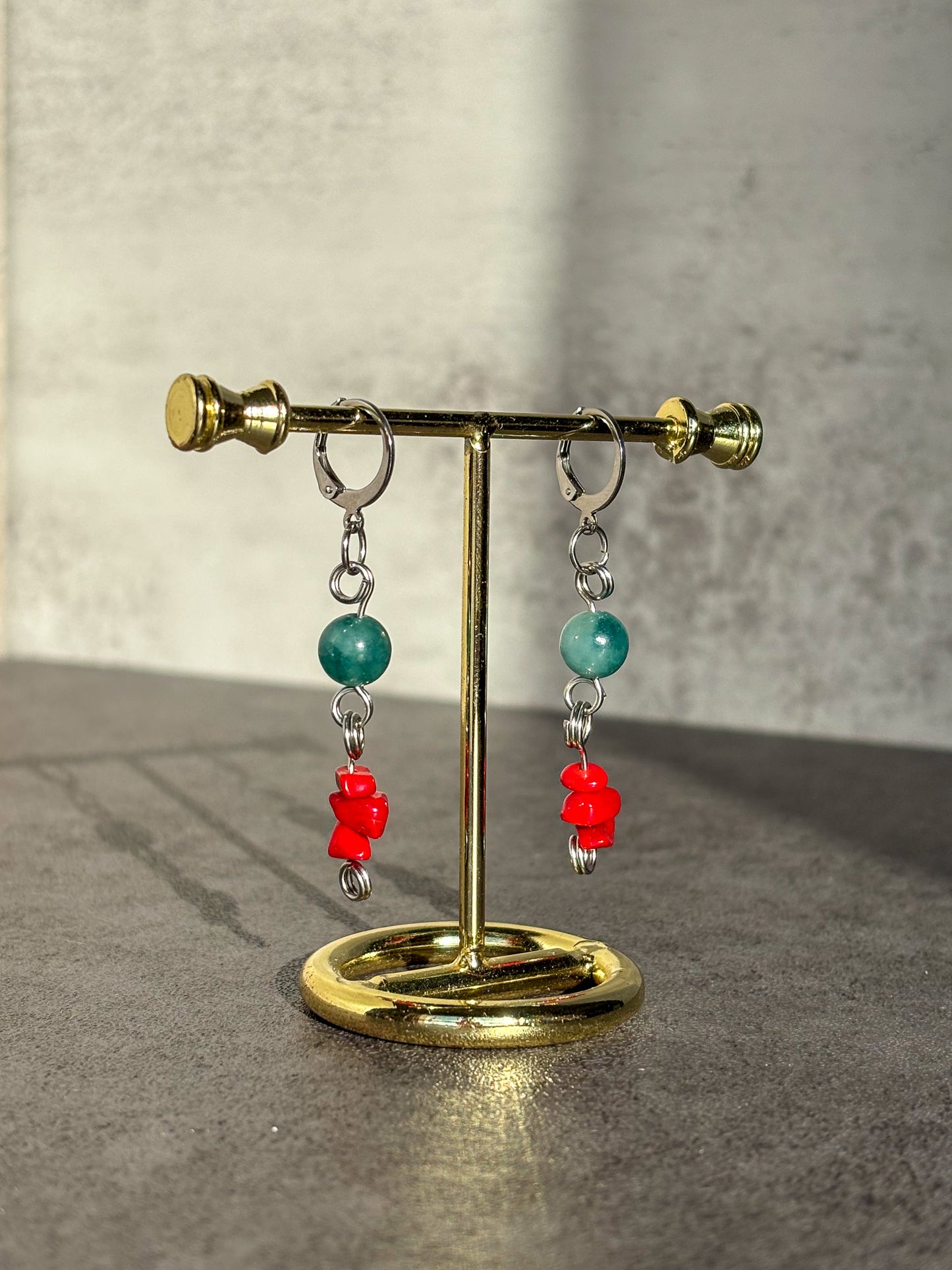 Green Aventurine Red Jasper Crystal Silver Earrings