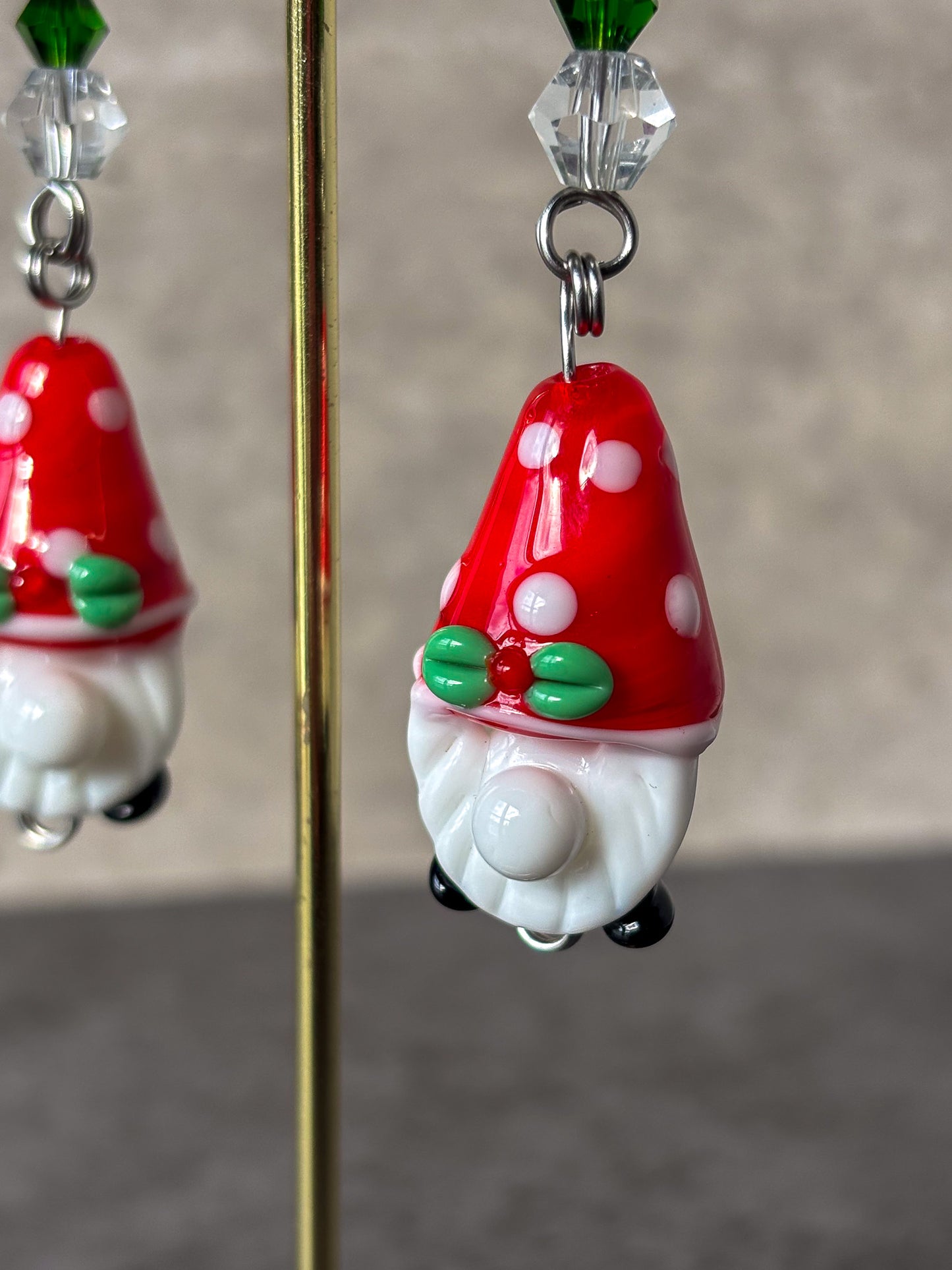 Gnome Silver Holiday Christmas Glass Earrings