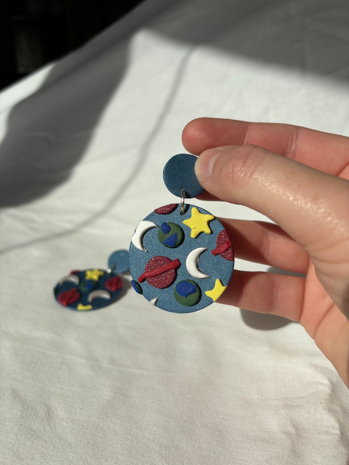 Moon Stars Planets Space Polymer Clay Earring Dangle Studs