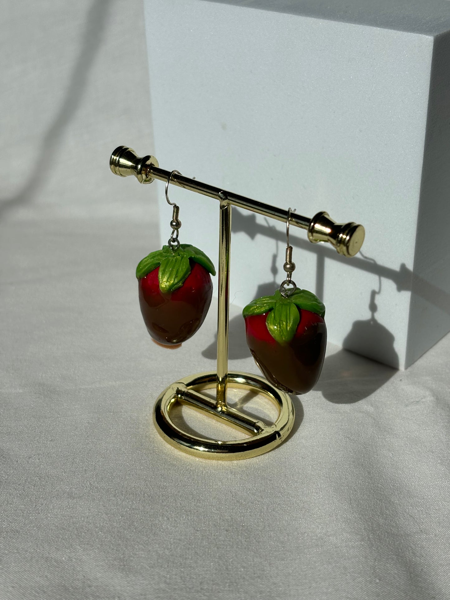 Chocolate Covered Strawberries Resin Polymer Clay Dangle Earrings