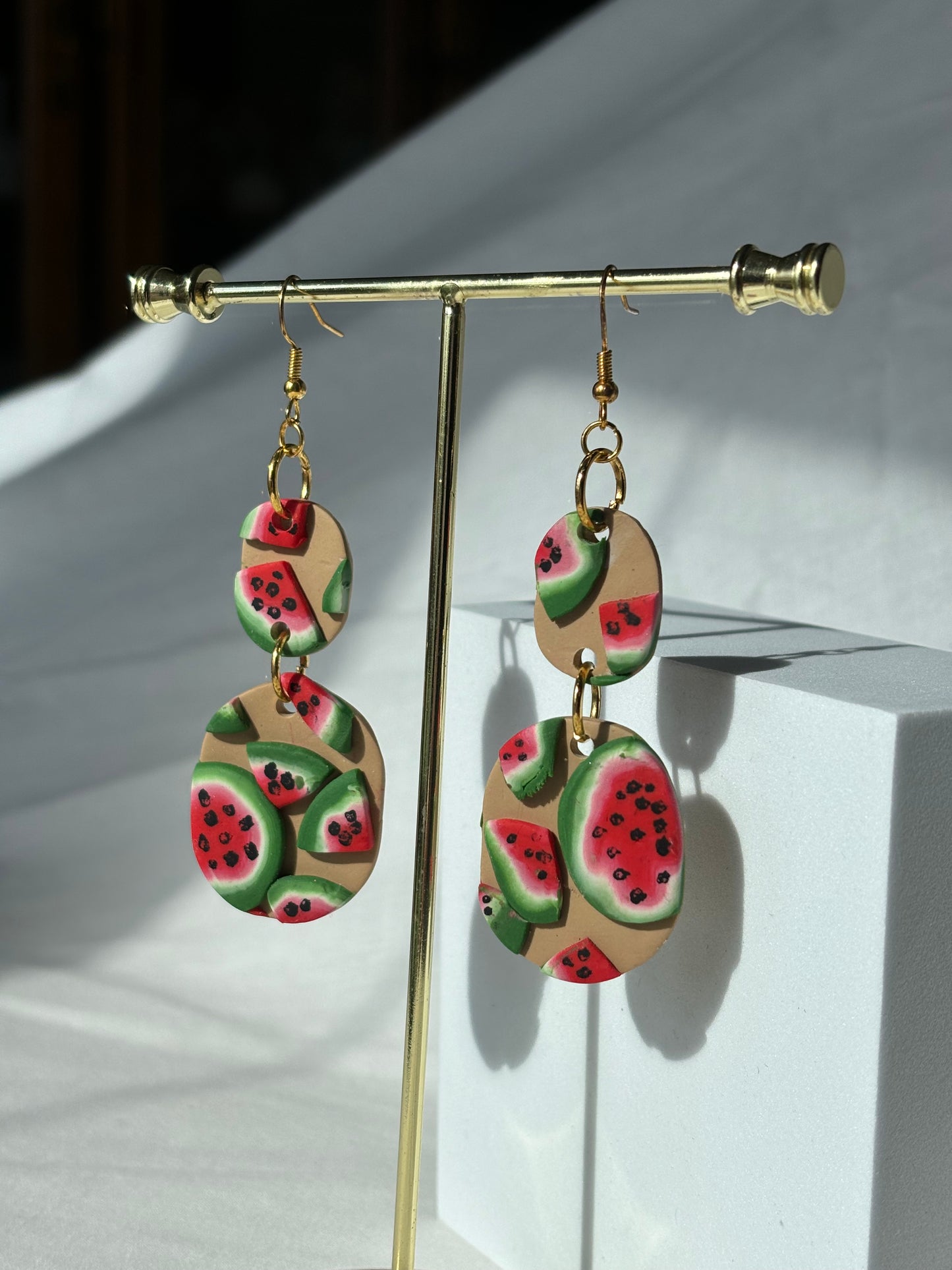Watermelon Slices Fruit Polymer Clay Dangle Earrings
