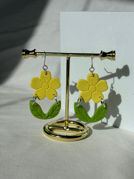 Yellow Flower Sprouts Polymer Clay Dangle Earrings