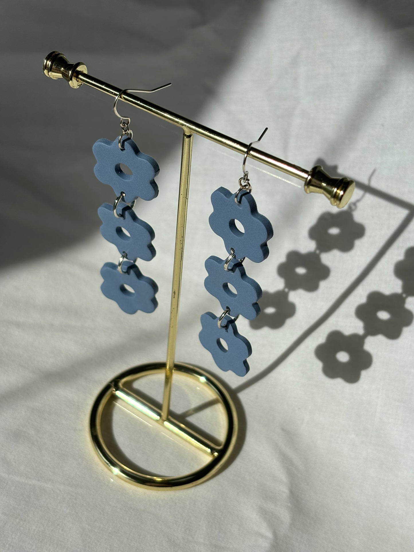 Flowers Stacked Tiered Matte Colorful Dangle Polymer Clay Earrings