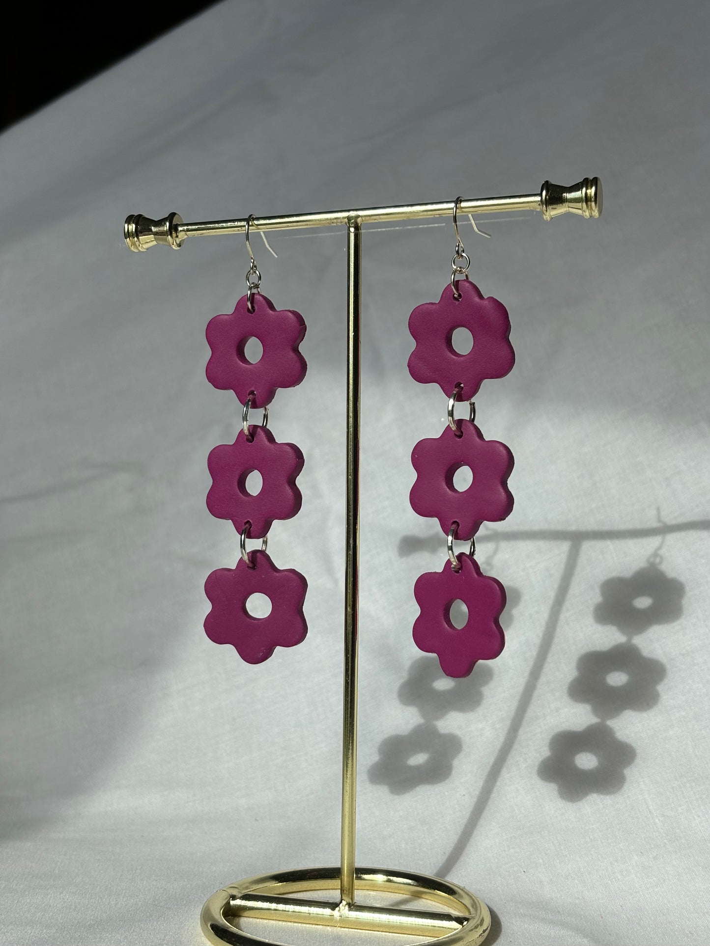 Flowers Stacked Tiered Matte Colorful Dangle Polymer Clay Earrings