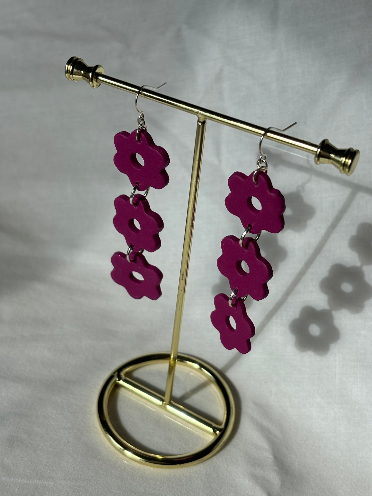 Flowers Stacked Tiered Matte Colorful Dangle Polymer Clay Earrings