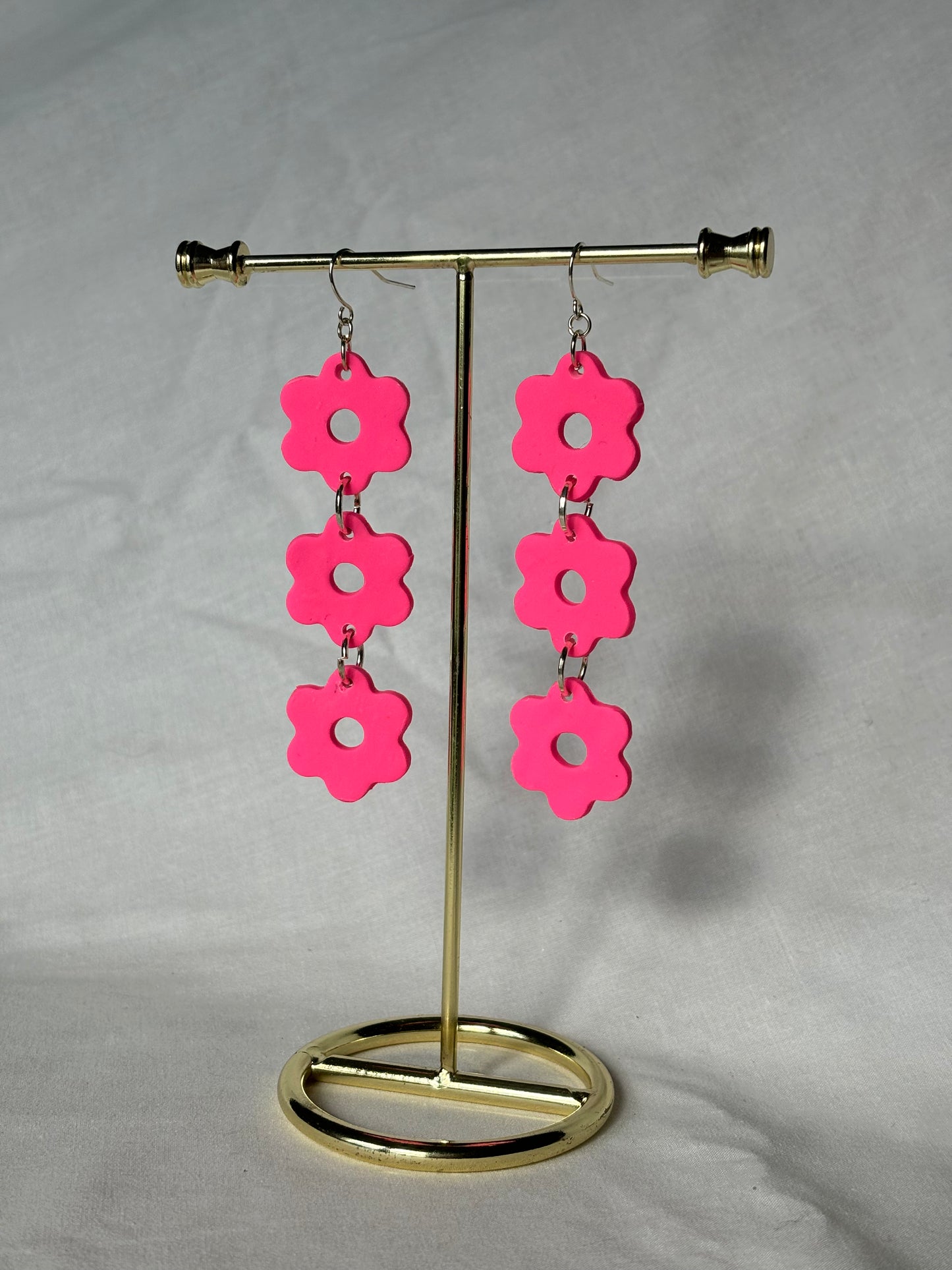 Flowers Stacked Tiered Matte Colorful Dangle Polymer Clay Earrings