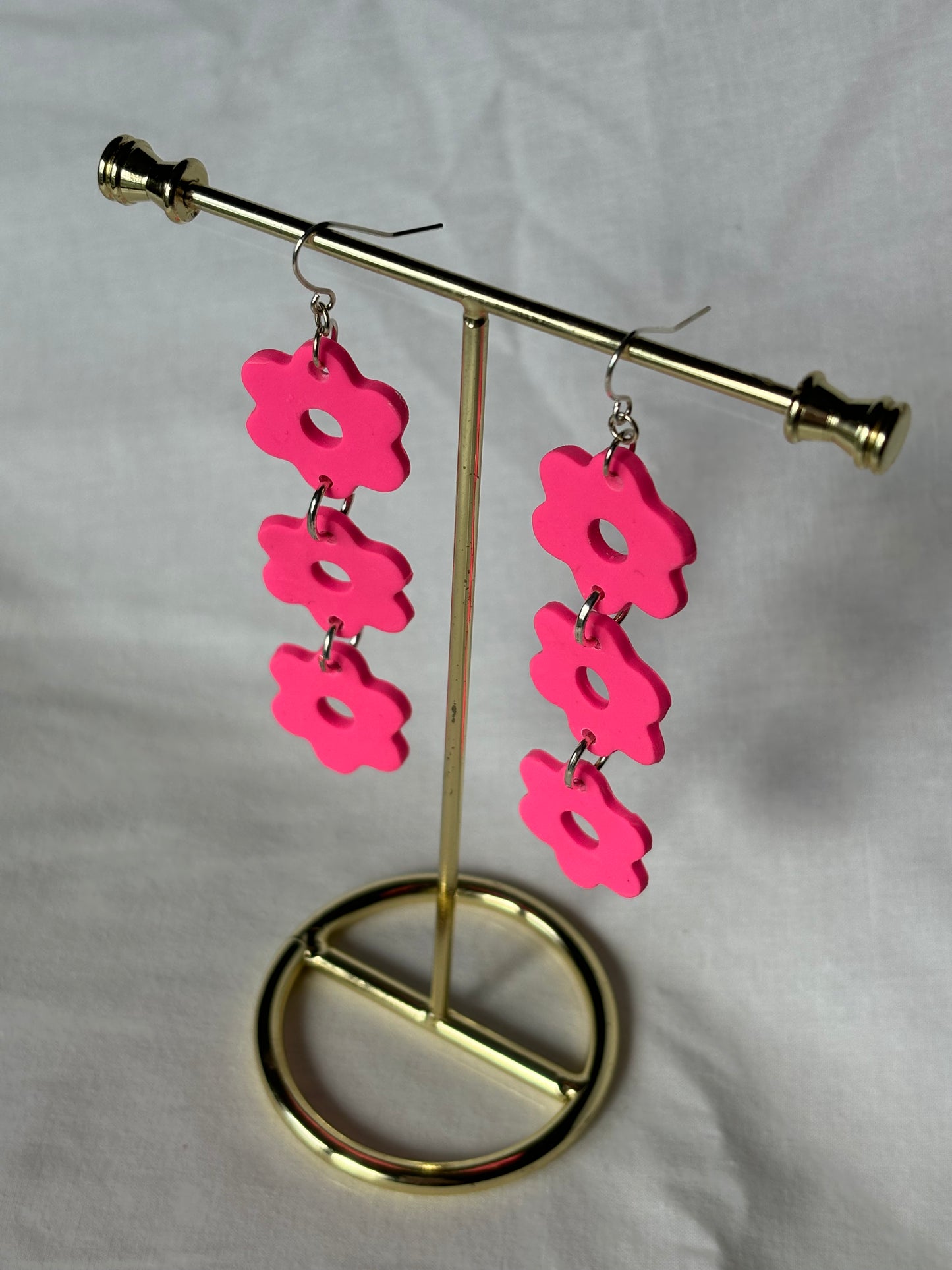 Flowers Stacked Tiered Matte Colorful Dangle Polymer Clay Earrings